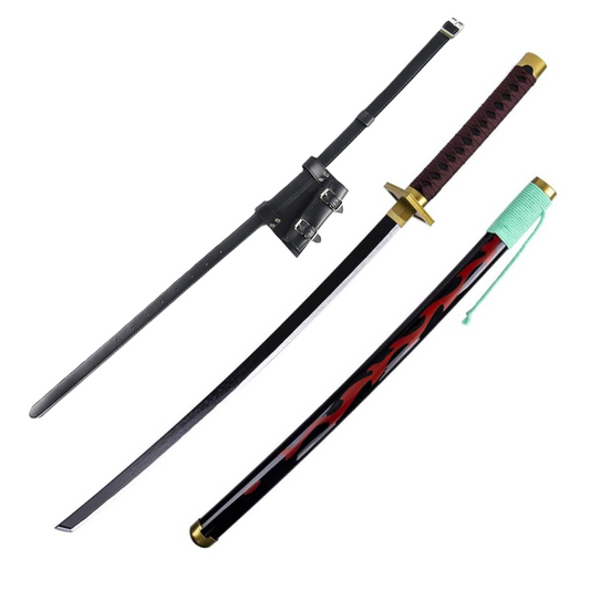 One Piece Kinemon Kitsunebi-ryu Wooden Sword Cosplay Prop Replica With PU Sword Belt Bundle