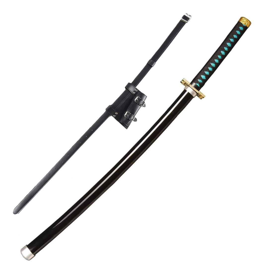 Demon Slayer Muichiro Tokito Nichirin Blade Wooden Cosplay Sword With PU Sword Belt Bundle