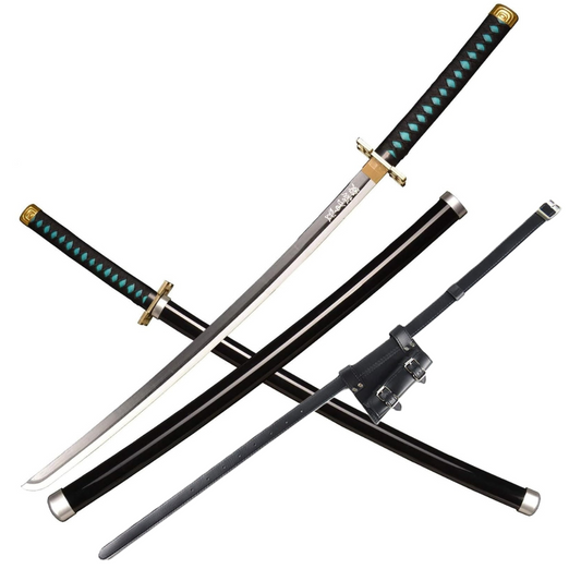 Demon Slayer Muichiro Tokito Nichirin Blade Wooden Cosplay Sword With PU Sword Belt Bundle