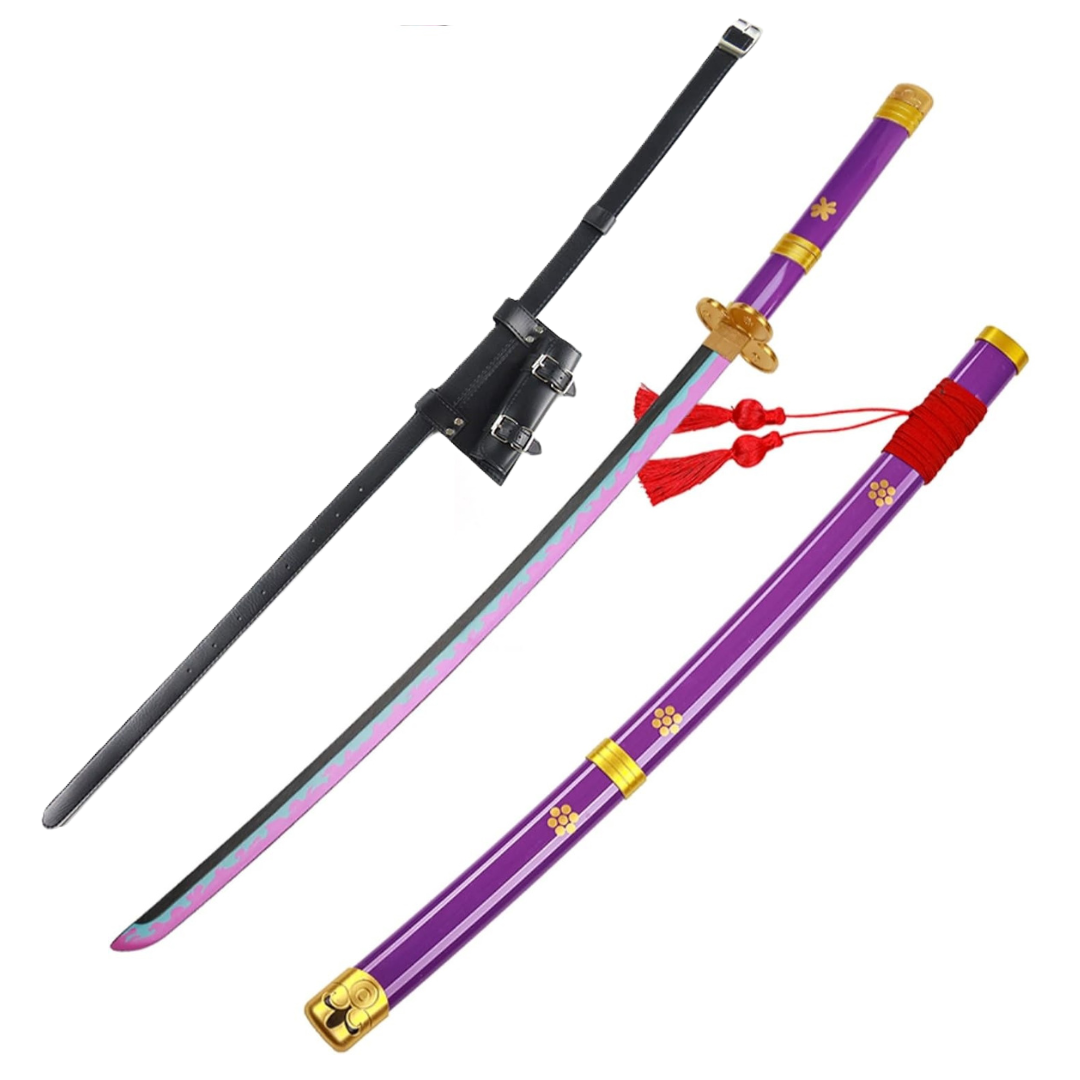 One Piece Roronoa Zoro Enma Purple Wooden Cosplay Sword V1 With PU Sword Belt Bundle