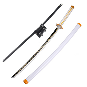 Demon Slayer Zenitsu Agatsuma Nichirin Wooden Cosplay Sword With PU Sword Belt Bundle