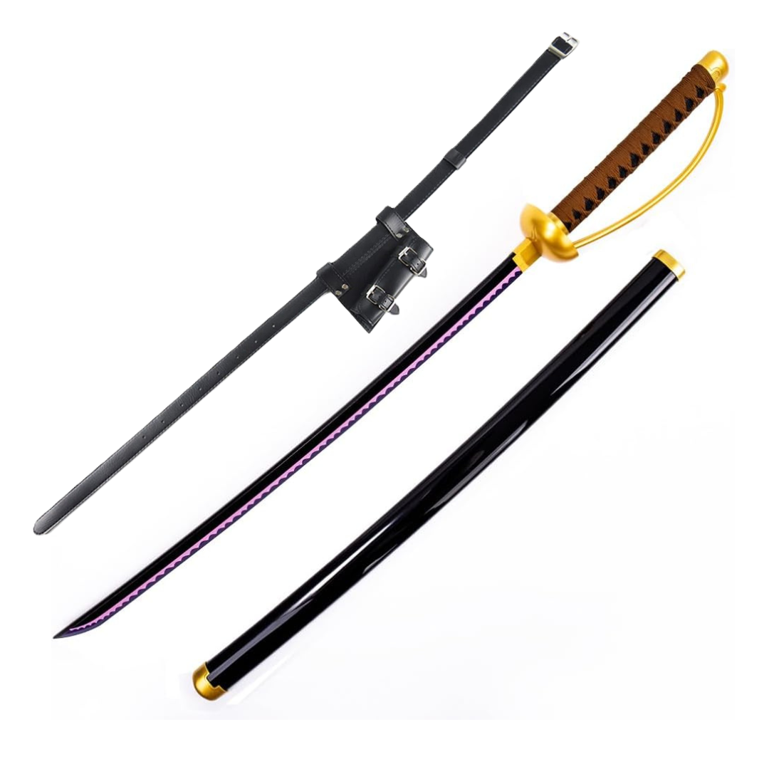 One Piece Gol. D Roger Wooden Sword Cosplay Prop Replica With PU Sword Belt Bundle