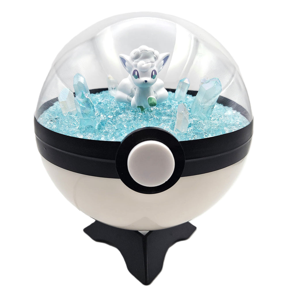 Vulpix Alolan Light Up LED Crystal Terrarium Turquoise/White Poke Ball Handmade