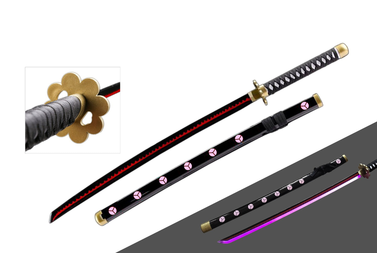 One Piece Shusui LED Light Up Sword USB C Rechargable 40 Inch Wood & Plastic Cosplay Prop Replica