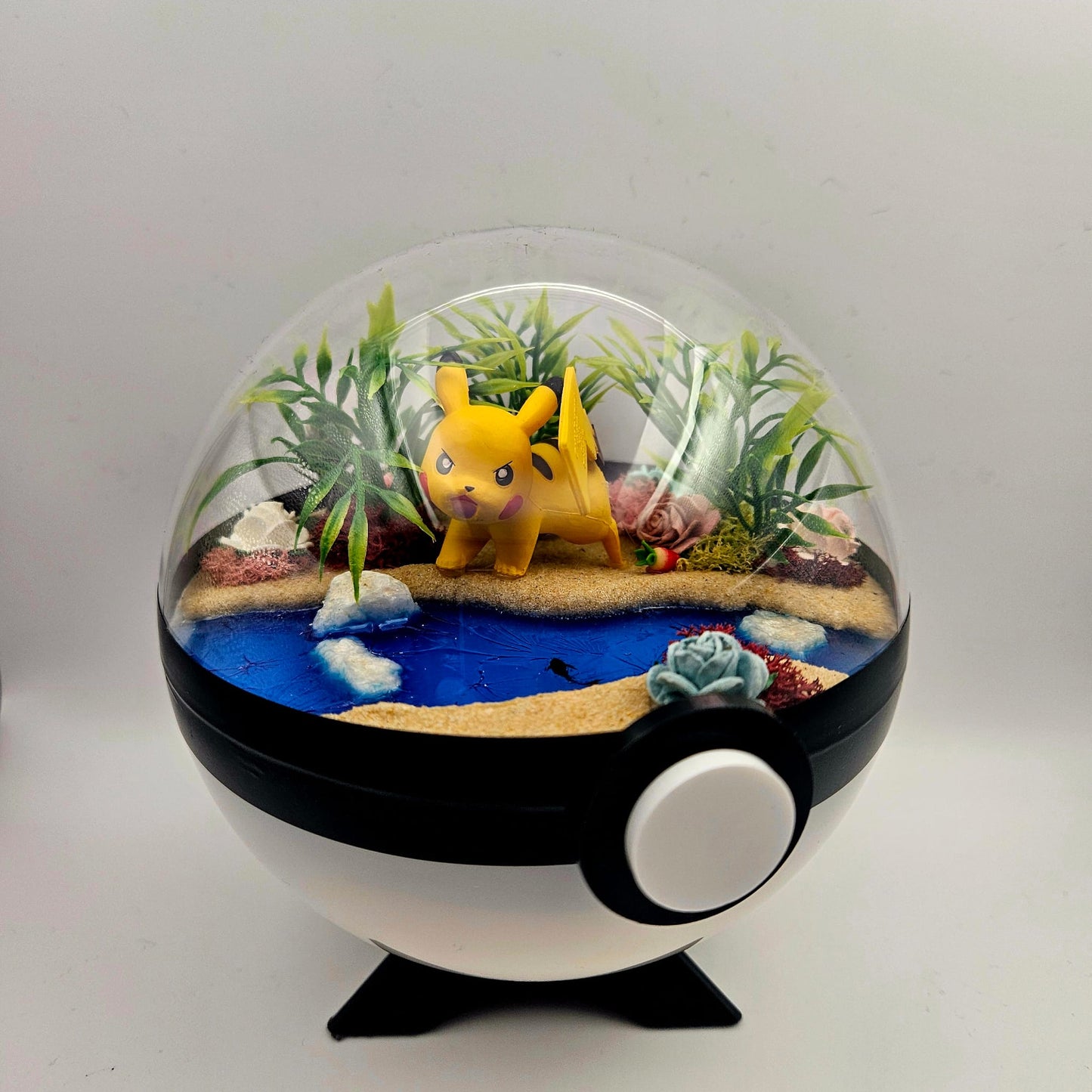 Pokemon Pikachu Crystal Terrarium Beach White Poke Ball Handmade