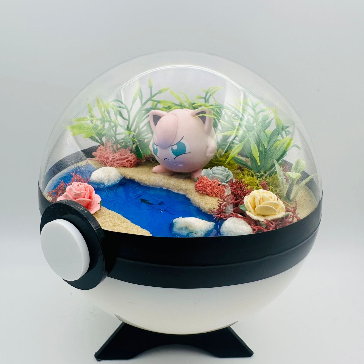 Pokemon Jigglypuff Crystal Terrarium Beach White Poke Ball Handmade