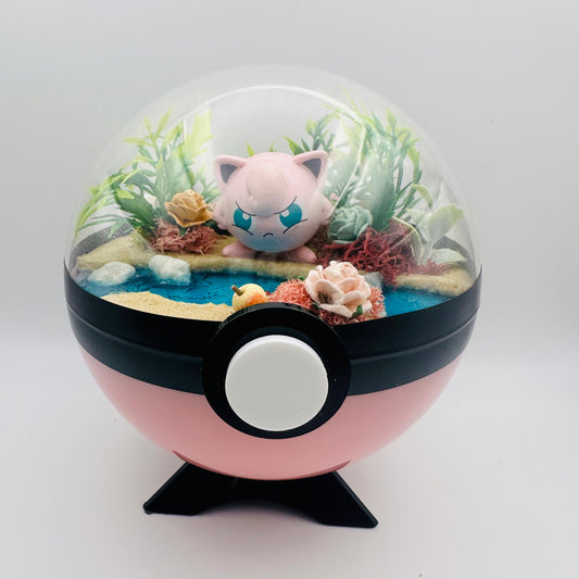 Pokemon Jigglypuff Crystal Terrarium Beach Pink Poke Ball Handmade