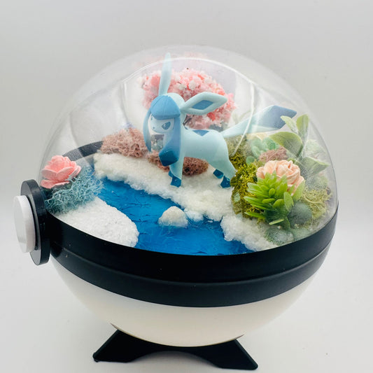 Pokemon Glaceon Crystal Terrarium Blossom White Poke Ball Handmade