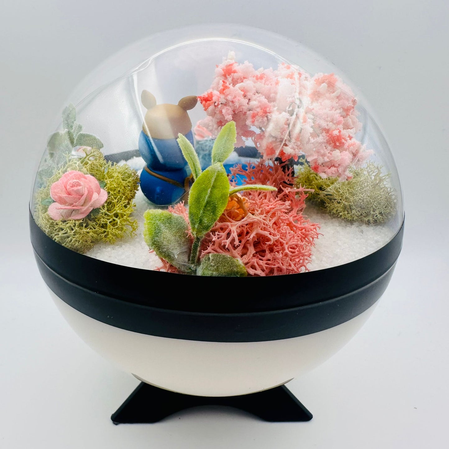 Pokemon Piplup in Eevee outfit Crystal Terrarium Blossom White Poke Ball Handmade