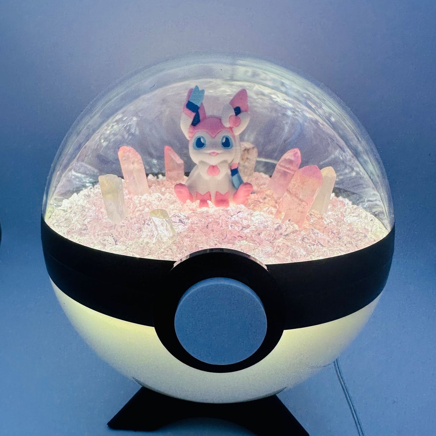 Pokemon Sylveon Sitting Light Up LED Crystal Terrarium Pink/White Poke Ball Handmade