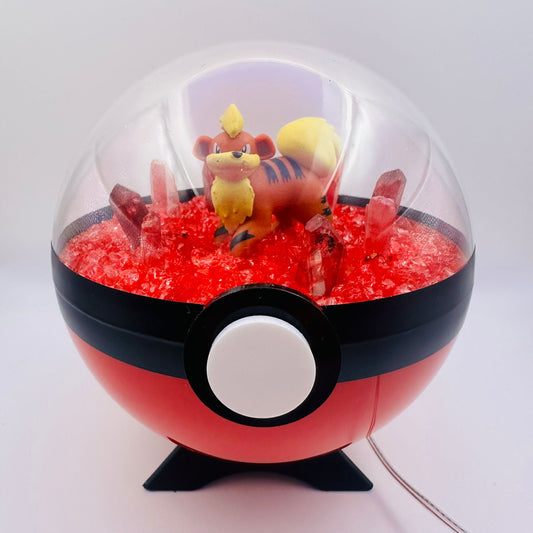 Pokemon Growlithe Light Up LED Crystal Terrarium Purple/White Poke Ball Handmade