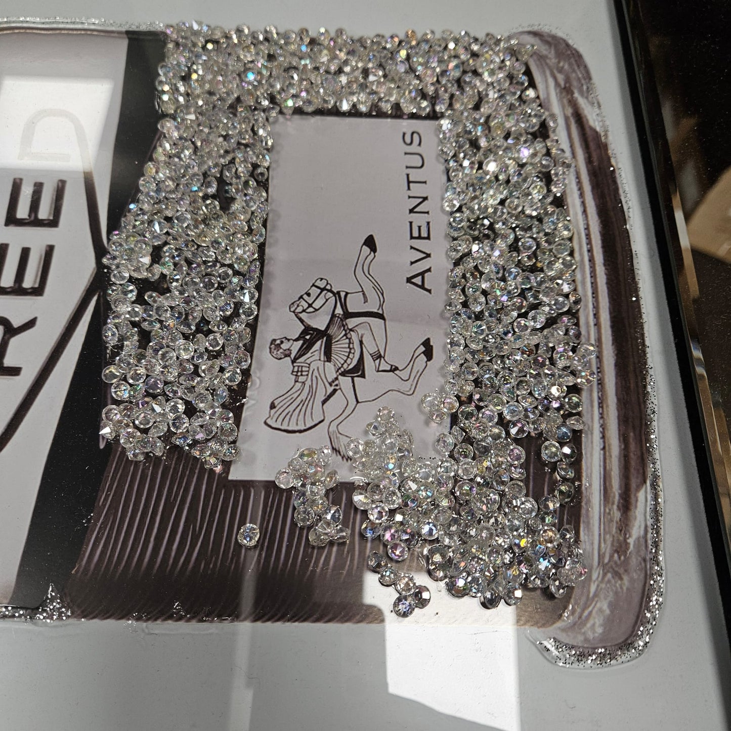 Creed Aventus Perfume Bottle Glass Diamond/Diamante Medium Wall Picture DAMAGED