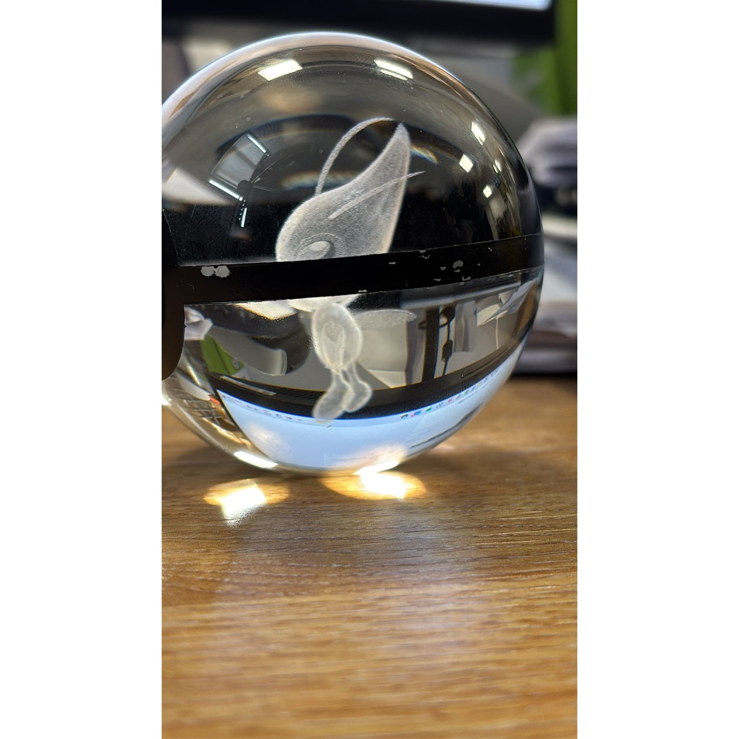 Pokemon 3D Crystal Ball Pokeball Celebi Night Light 8cm XL Size DAMAGED