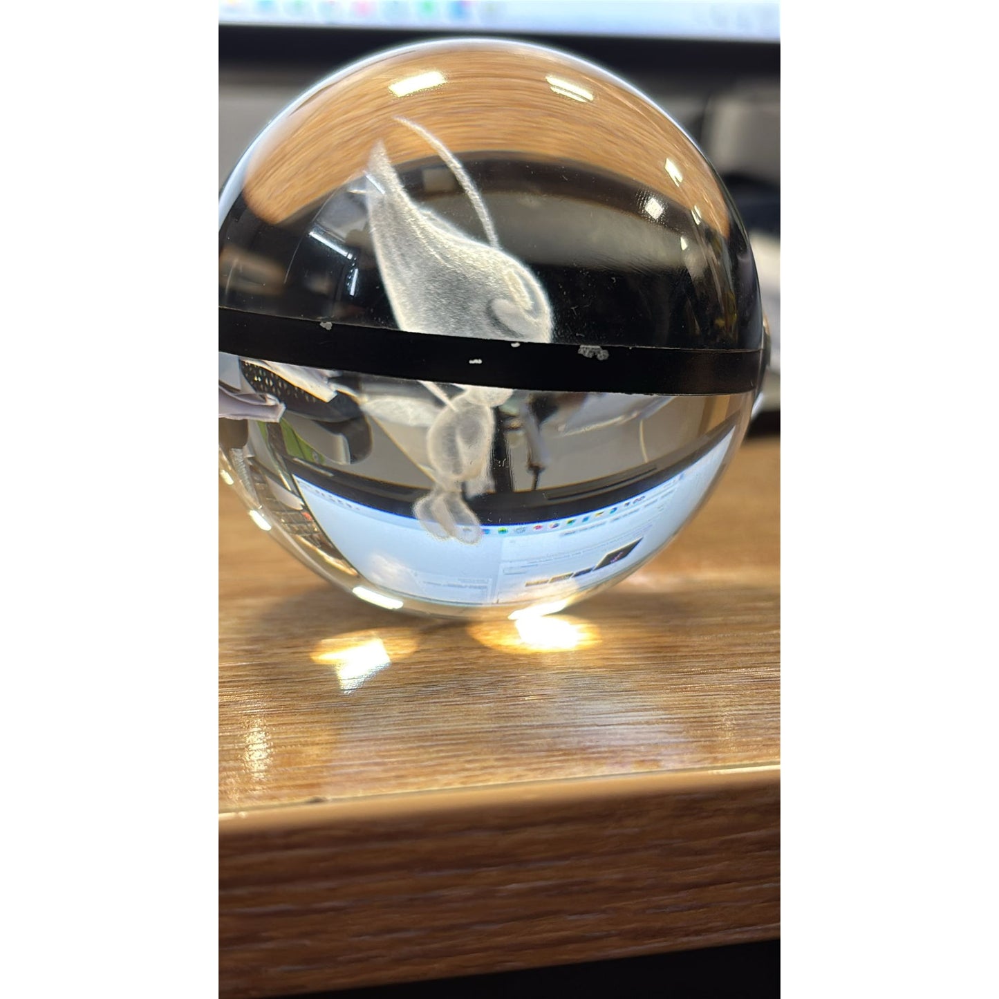 Pokemon 3D Crystal Ball Pokeball Celebi Night Light 8cm XL Size DAMAGED