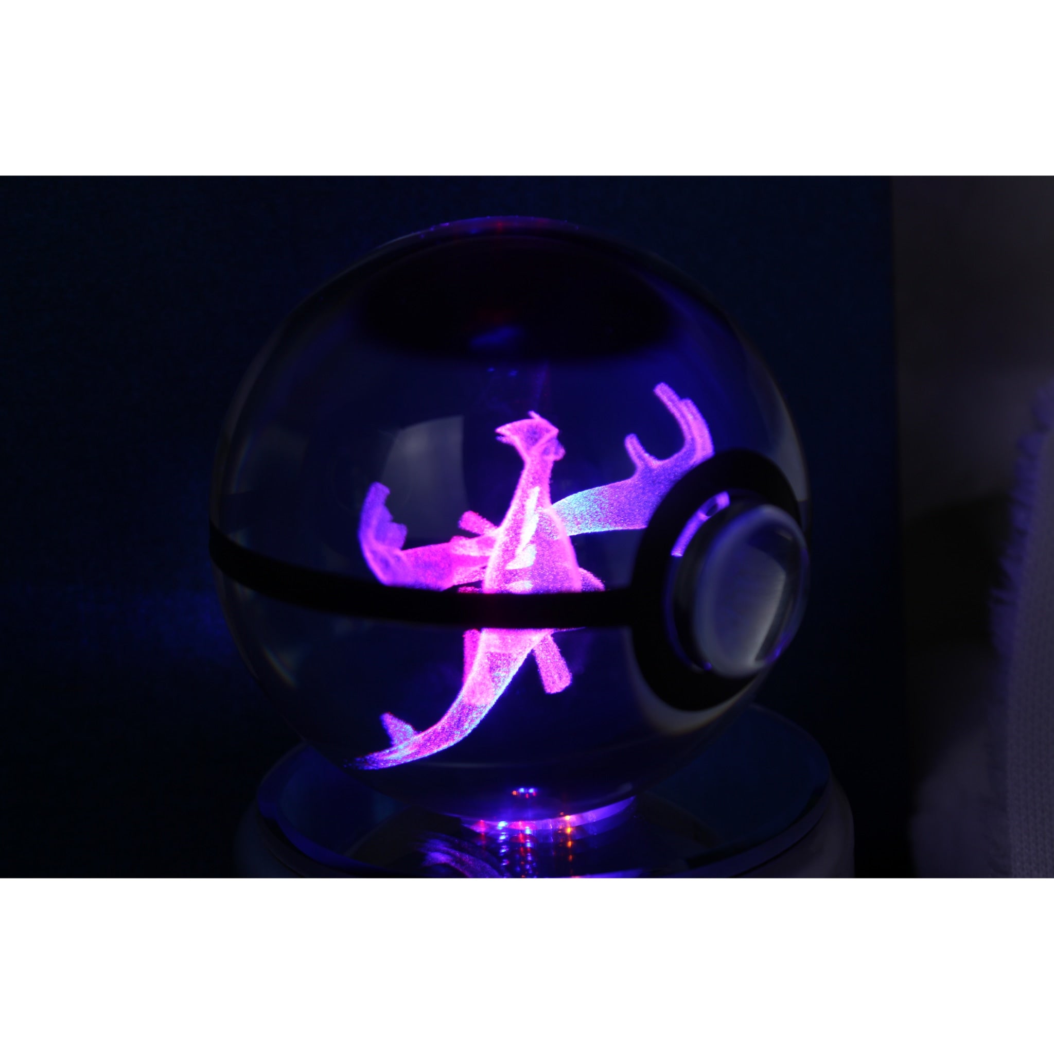 Lugia Pokemon Glass Crystal Pokeball 34 with Light-Up LED Base Ornament 80mm XL Size