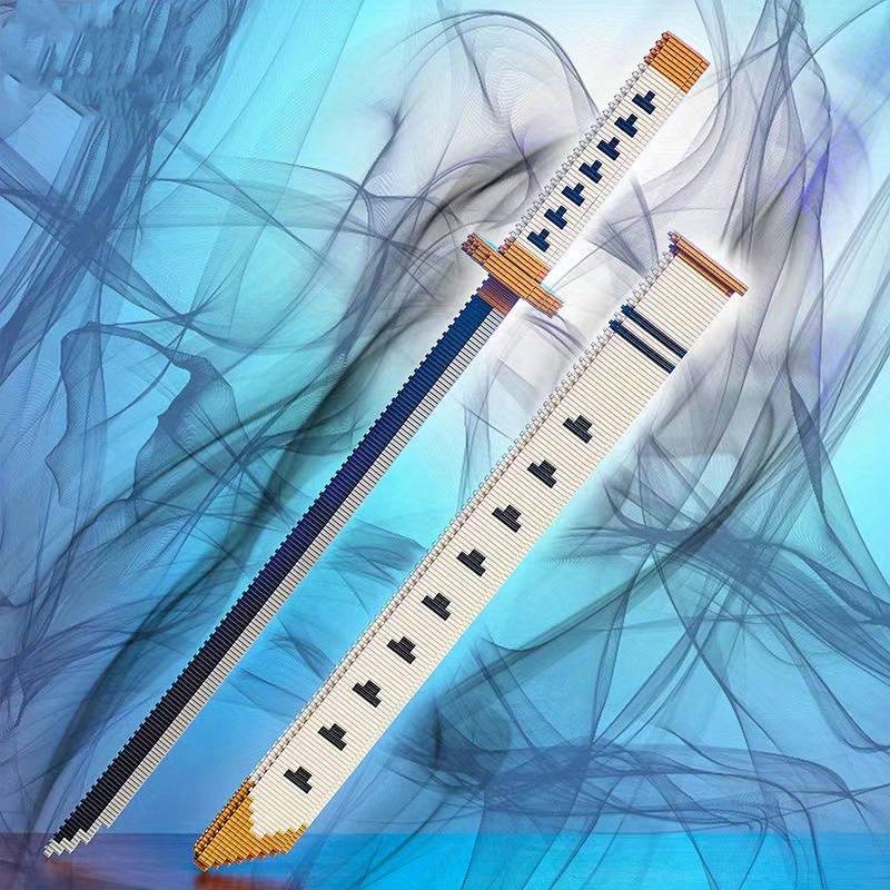 Connection Building Blocks Anime Weapon Replica Set: One Piece Wado Ichimonji White Sword with Scabbard and Stand Model Kit