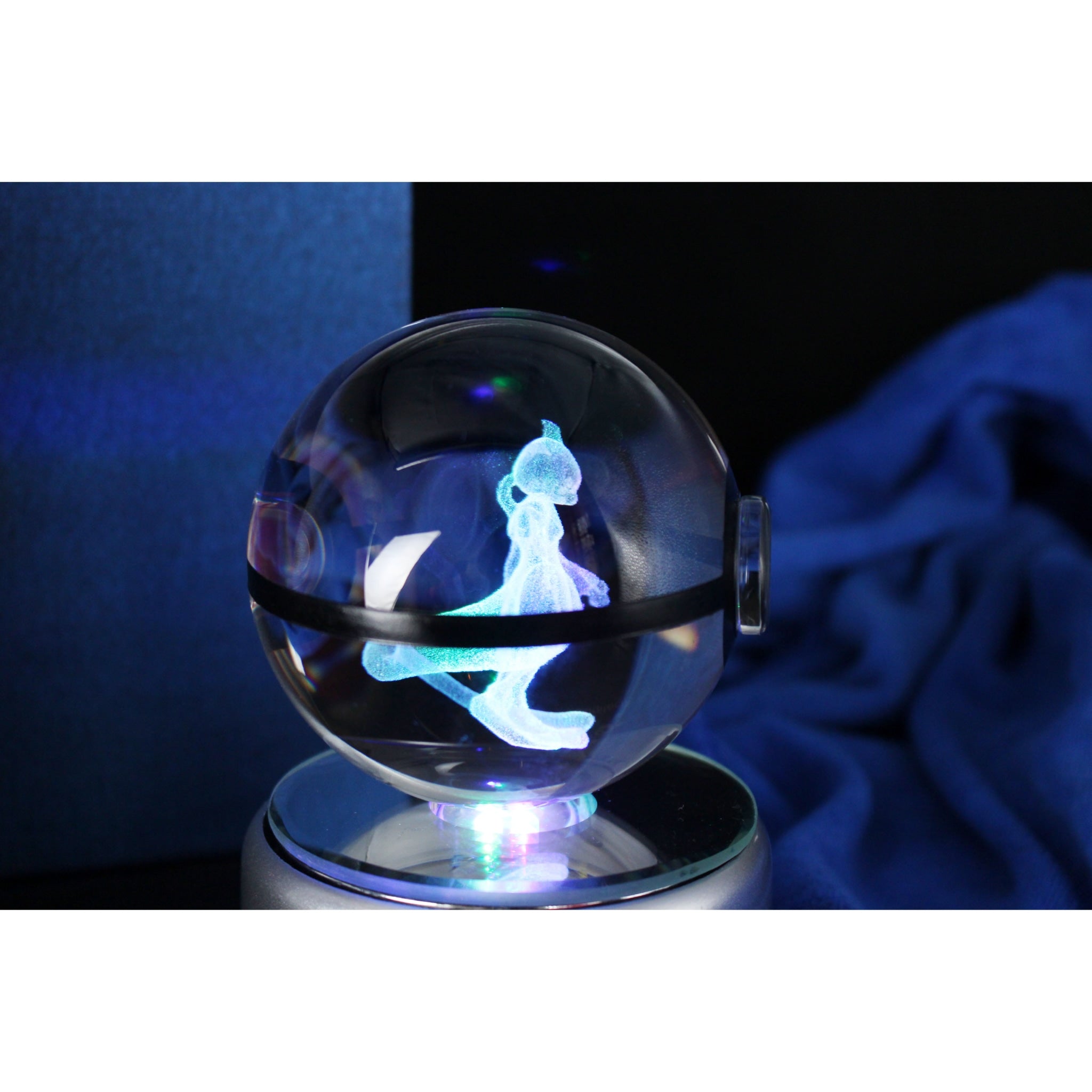 Mewtwo Pokemon Glass Crystal Pokeball 20 with Light-Up LED Base Ornament 80mm XL Size