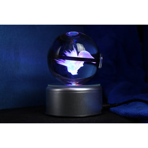 Cyndaquil Pokemon Glass Crystal Pokeball 44 with Light-Up LED Base Ornament 80mm XL Size