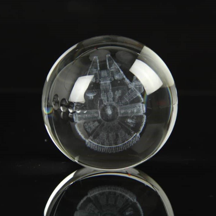 Character Glass Crystal Ball Millenium Falcon Night Light 8cm XL Size - NEXTLEVELUK