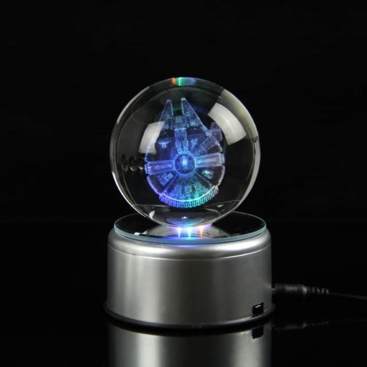 Character Glass Crystal Ball Millenium Falcon Night Light 8cm XL Size - NEXTLEVELUK