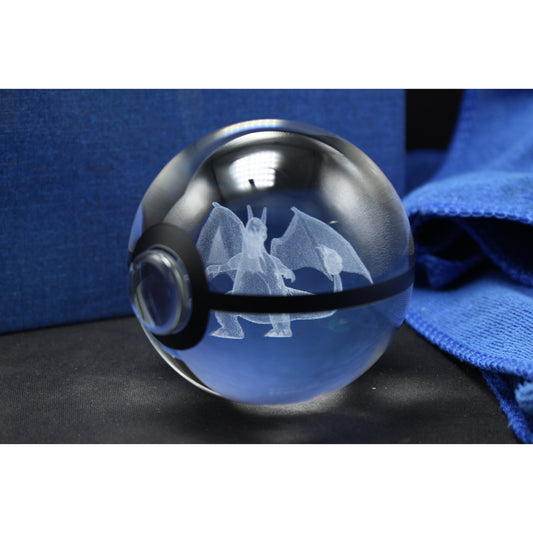 Charizard Pokemon Glass Crystal Pokeball 22 with Light-Up LED Base Ornament 80mm XL Size