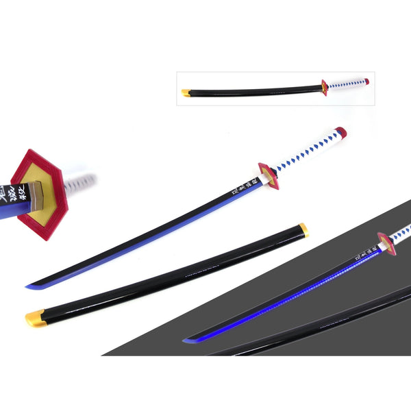 Demon Slayer Giyu Sword LED Light Up Katana Wooden Sword Cosplay Prop Replica