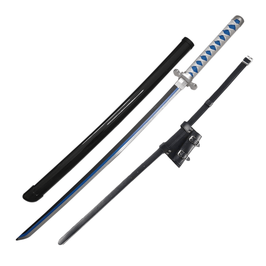 Demon Slayer Tanjiro Blue Flame Wooden Sword Cosplay Prop Replica With PU Sword Belt Bundle - NEXTLEVELUK