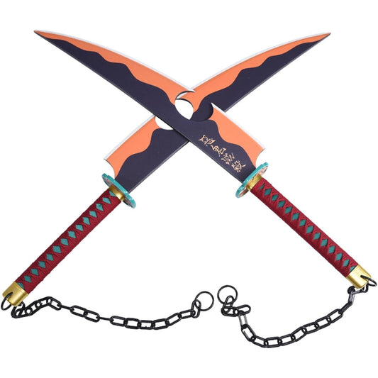 Demon Slayer Tengen Uzui Dual Nichirin Cleavers With Sheath Wooden Cosplay Swords - NEXTLEVELUK