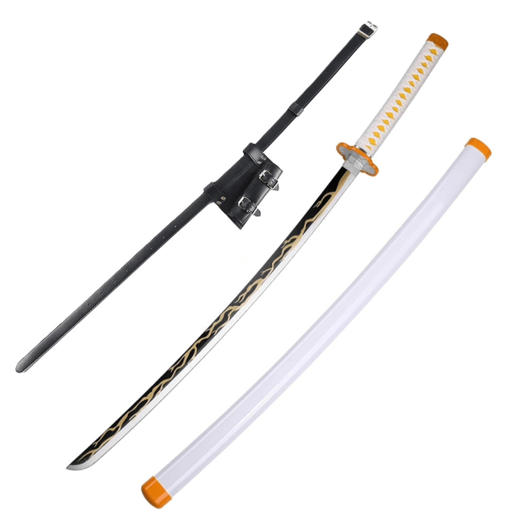 Demon Slayer Zenitsu Agatsuma Nichirin Wooden Cosplay Sword With PU Sword Belt Bundle - NEXTLEVELUK