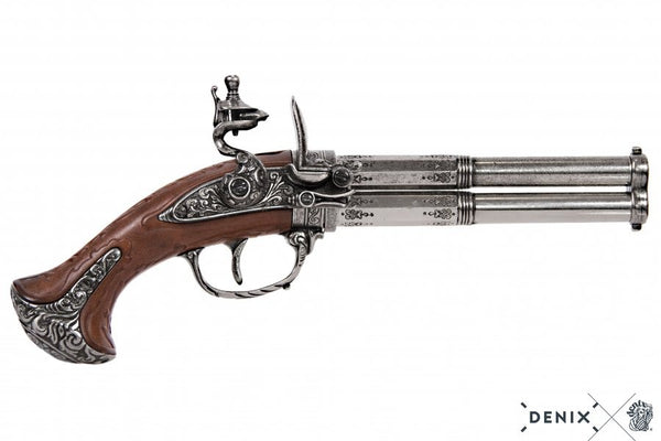 Revolving 2 barrel flintlock pistol France 18th. Century Denix Replica G1308