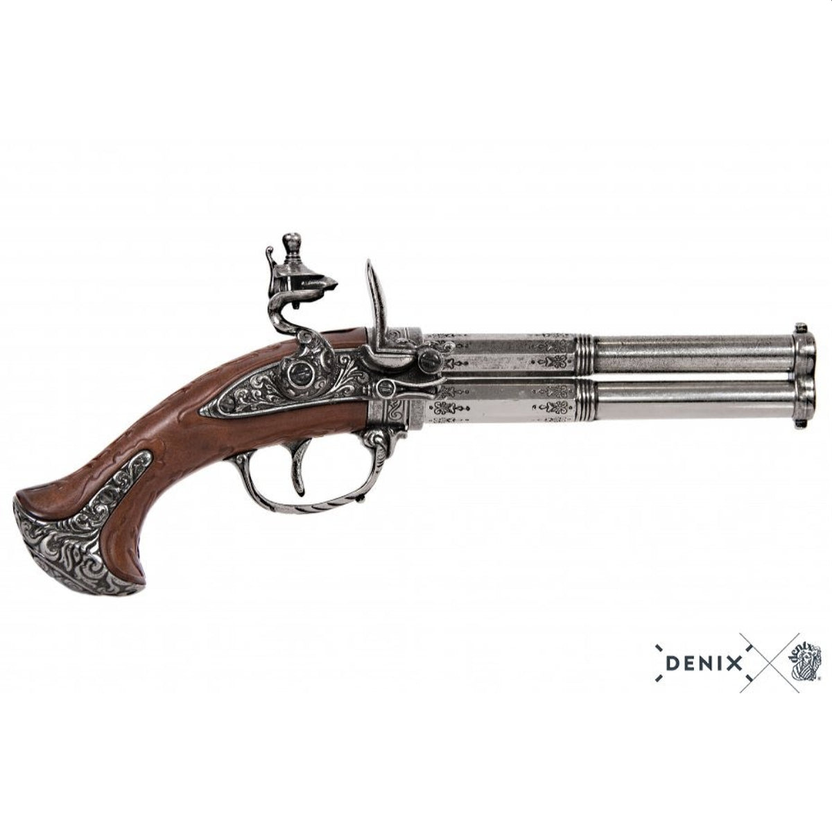Revolving 2 barrel flintlock pistol France 18th. Century Denix Replica G1308