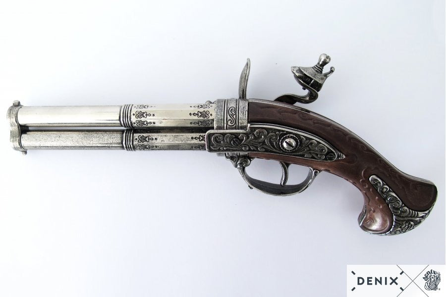 Revolving 2 barrel flintlock pistol France 18th. Century Denix Replica G1308