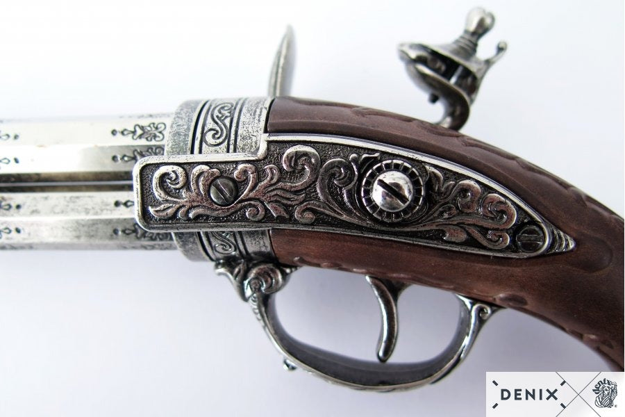 Revolving 2 barrel flintlock pistol France 18th. Century Denix Replica G1308