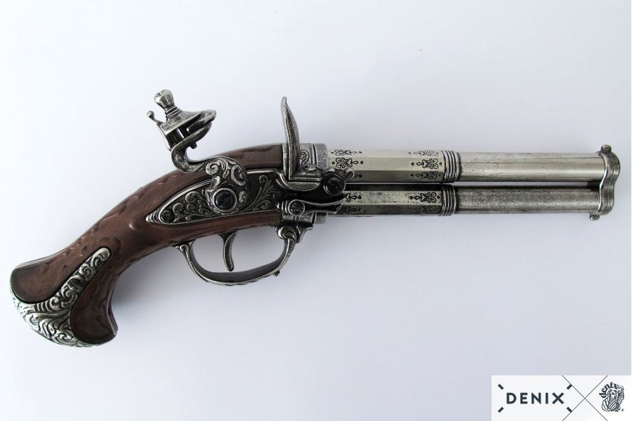 Revolving 2 barrel flintlock pistol France 18th. Century Denix Replica G1308