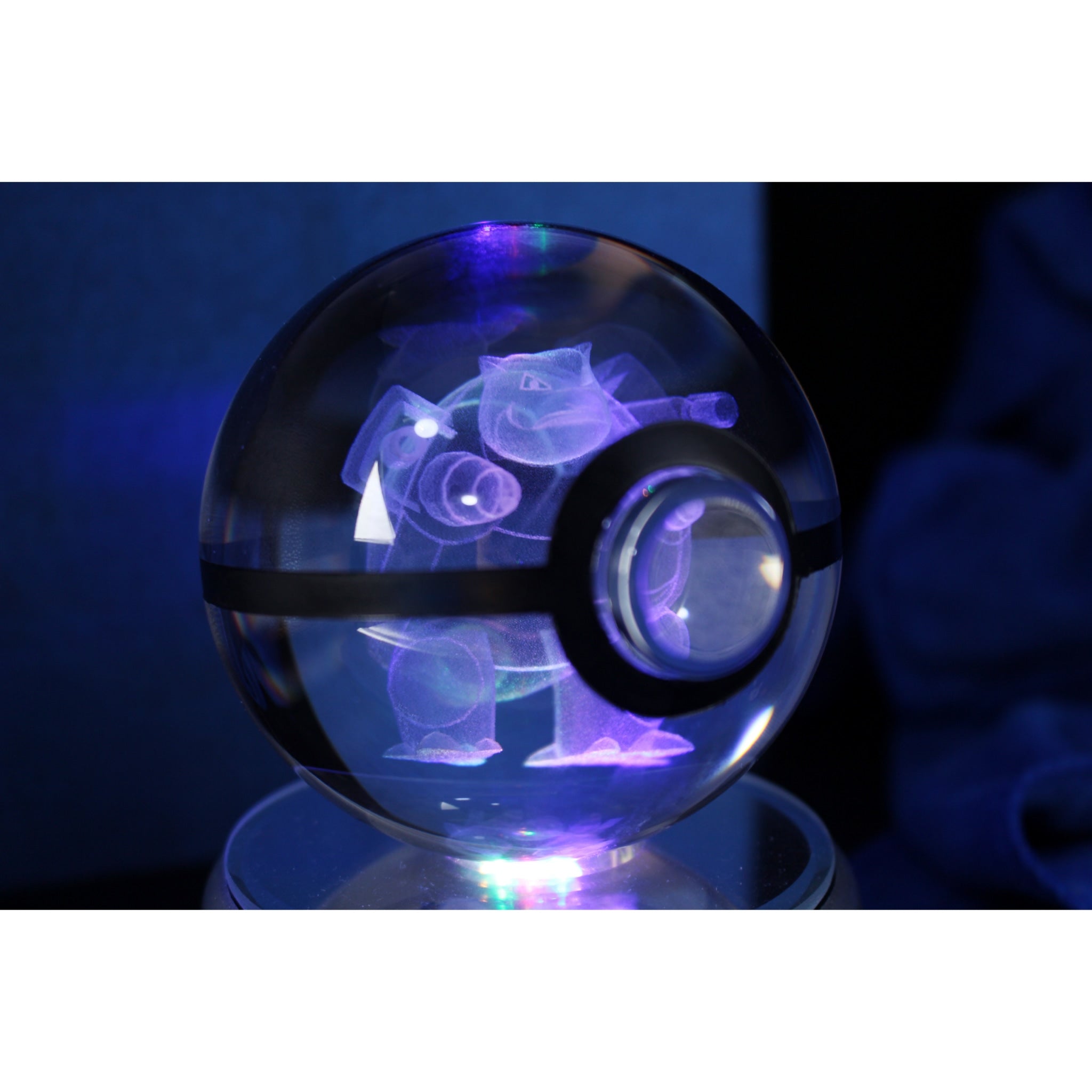 Blastoise Pokemon Glass Crystal Pokeball 23 with Light-Up LED Base Ornament 80mm XL Size