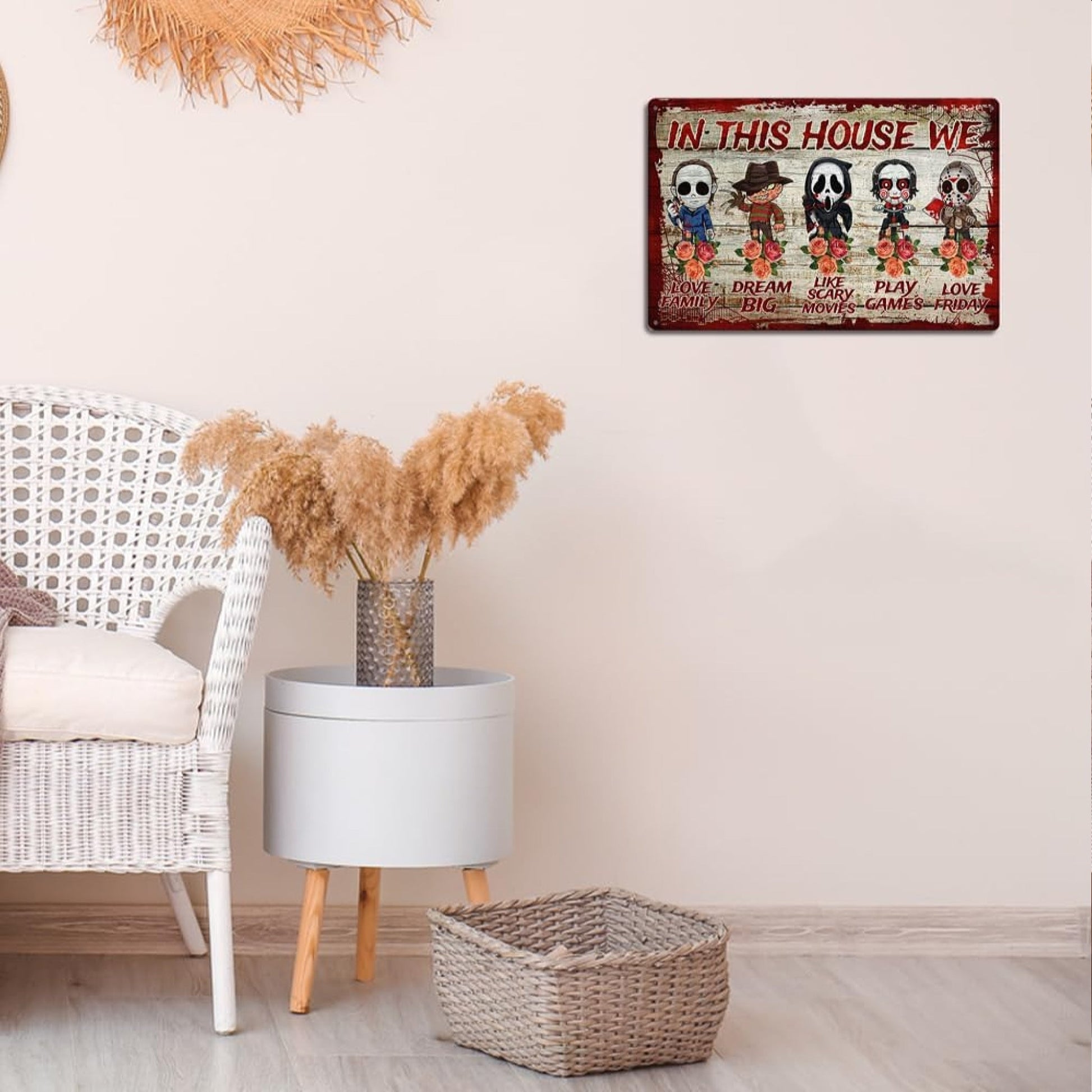 Halloween Horror Metal Plate Sign 'In This House We...' Decoration Friday the 13th, Scream etc - NEXTLEVELUK