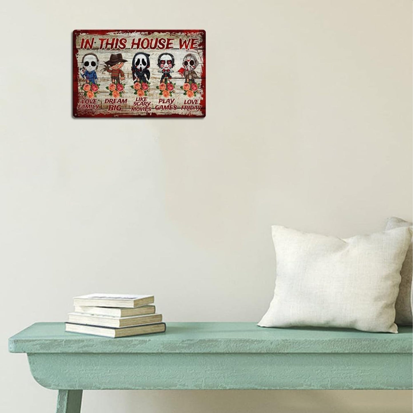 Halloween Horror Metal Plate Sign 'In This House We...' Decoration Friday the 13th, Scream etc - NEXTLEVELUK