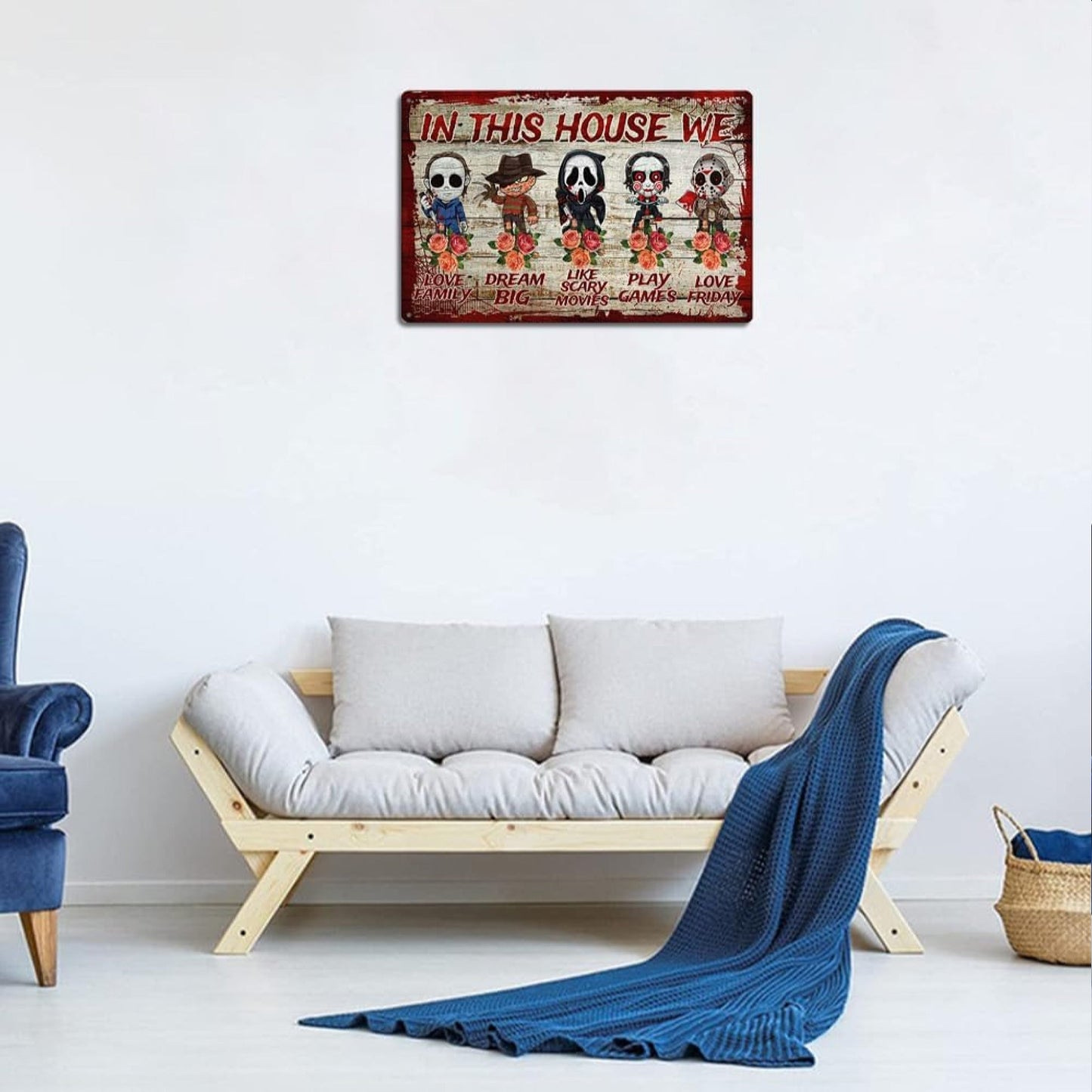 Halloween Horror Metal Plate Sign 'In This House We...' Decoration Friday the 13th, Scream etc - NEXTLEVELUK