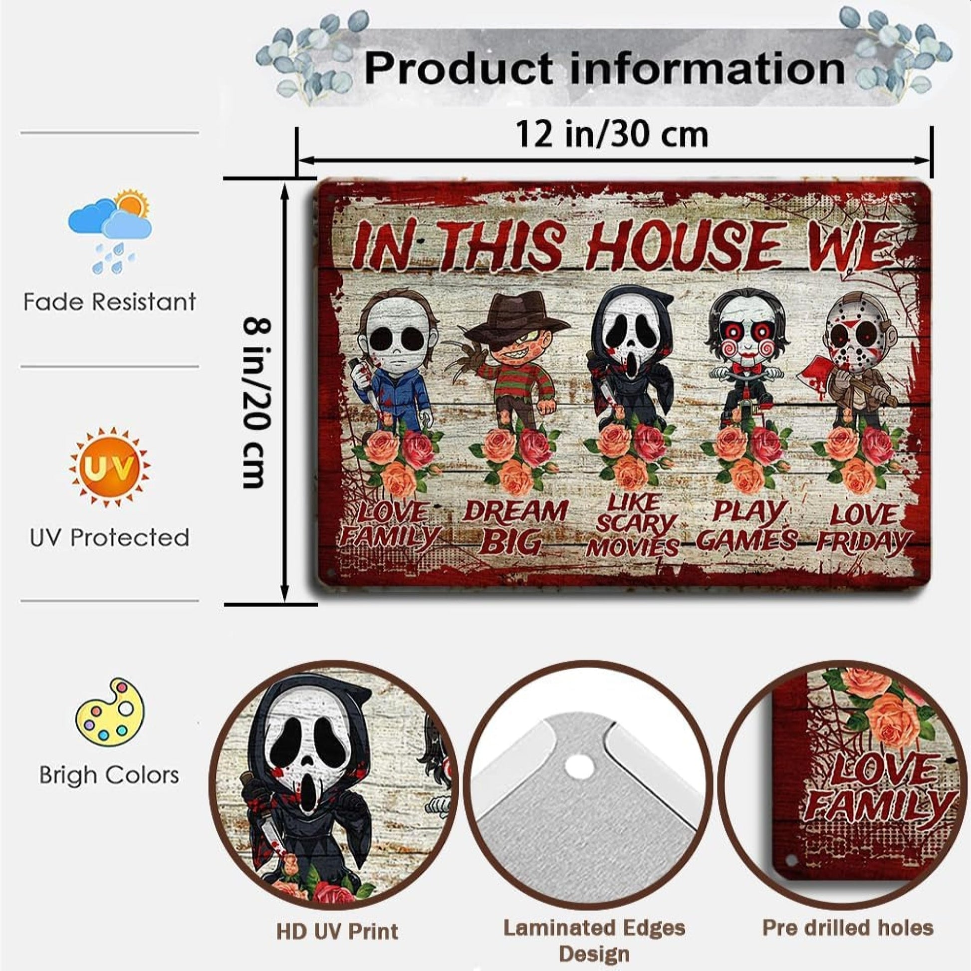 Halloween Horror Metal Plate Sign 'In This House We...' Decoration Friday the 13th, Scream etc - NEXTLEVELUK