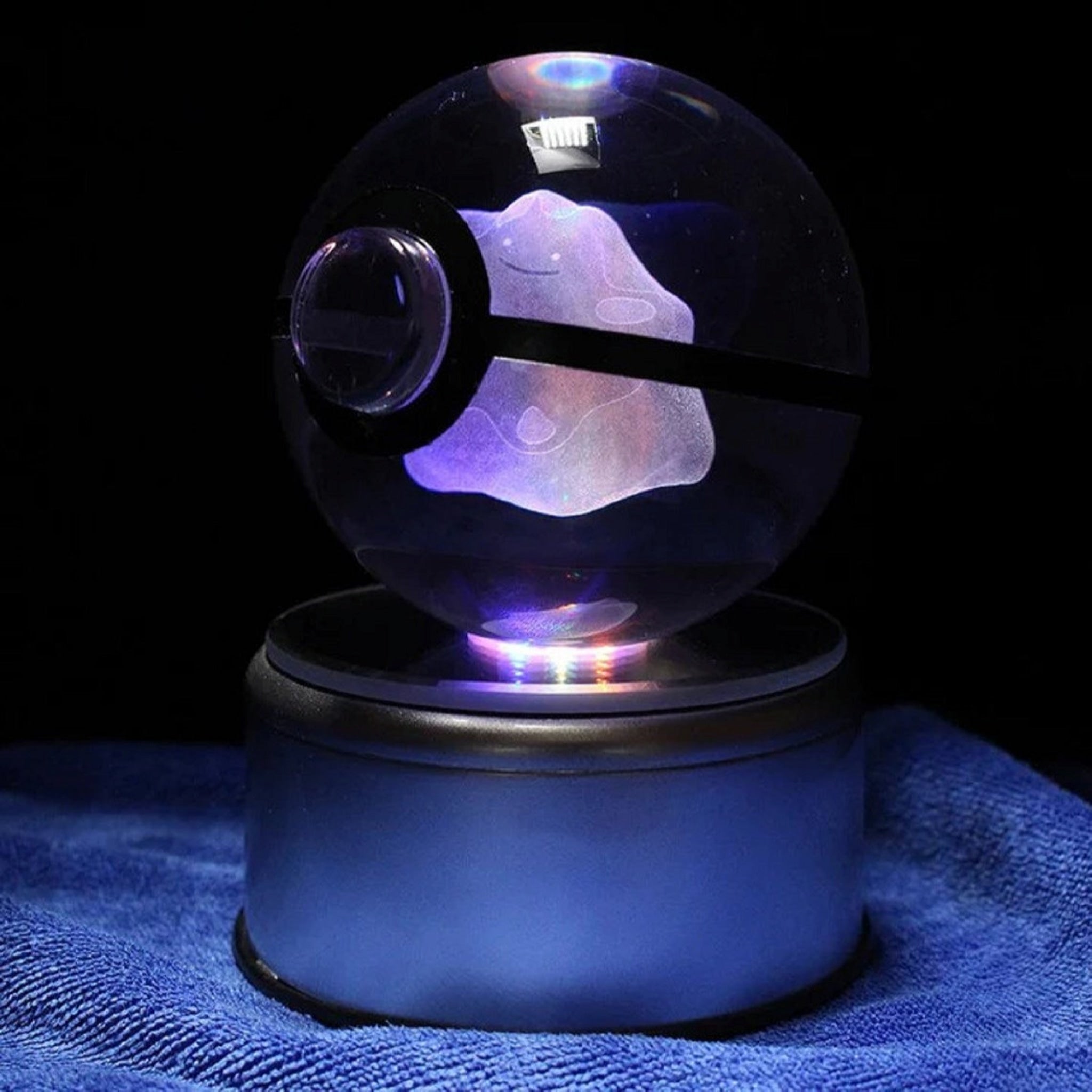 Ditto Pokemon Glass Crystal Pokeball 11 with Light-Up LED Base Ornament 80mm XL Size