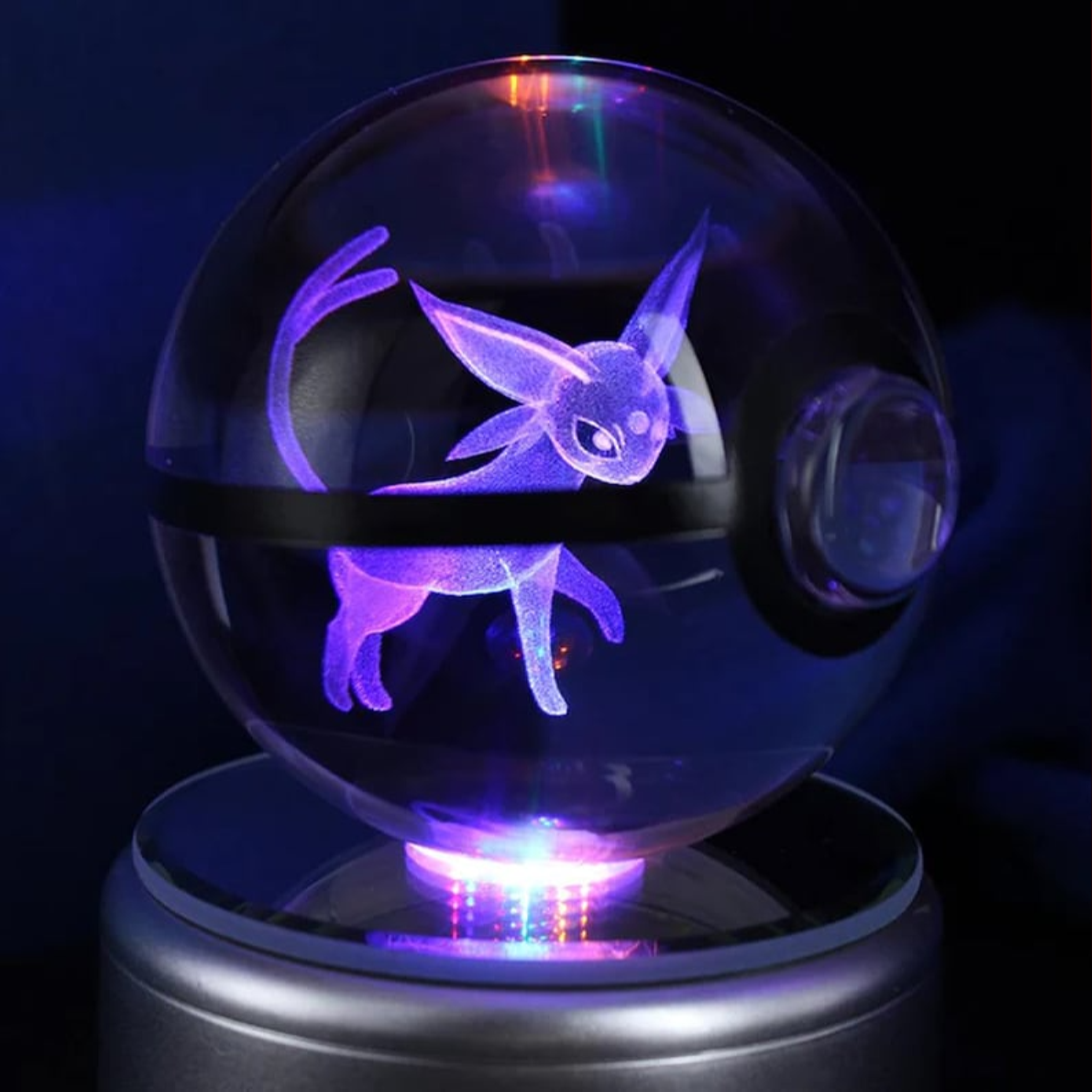 Espeon Pokemon Glass Crystal Pokeball 8 with Light-Up LED Base Ornament 80mm XL Size