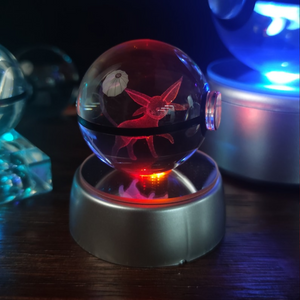 Espeon Pokemon Glass Crystal Pokeball 8 with Light-Up LED Base Ornament 80mm XL Size