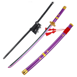 One Piece Roronoa Zoro Enma Purple Wooden Katana Cosplay Sword V1 With PU Sword Belt Bundle