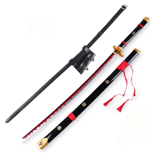 One Piece Sword Roronoa Zoro Black Enma Wooden Sword Cosplay Prop Replica With PU Sword Belt Bundle - NEXTLEVELUK
