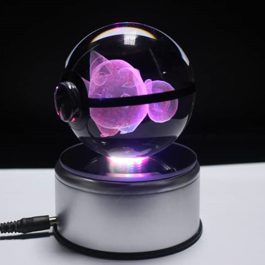 Pokemon 3D Crystal Ball Pokeball Clefairy Night Light 8cm XL Size - NEXTLEVELUK