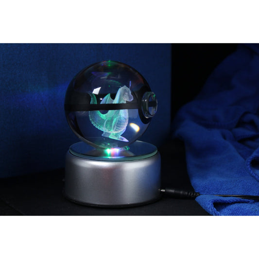 Pokemon 3D Crystal Ball Pokeball Dragonite Night Light 8cm XL Size - NEXTLEVELUK