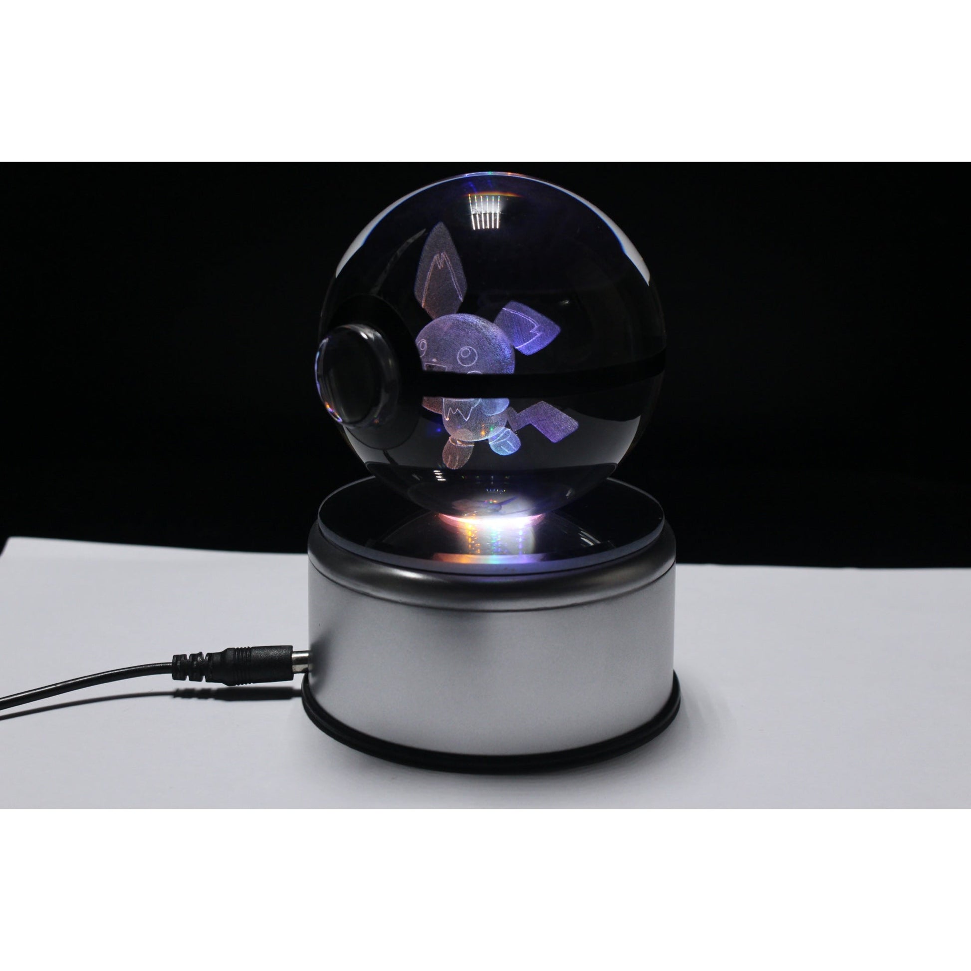 Pokemon 3D Crystal Ball Pokeball Pichu Night Light 8cm XL Size - NEXTLEVELUK