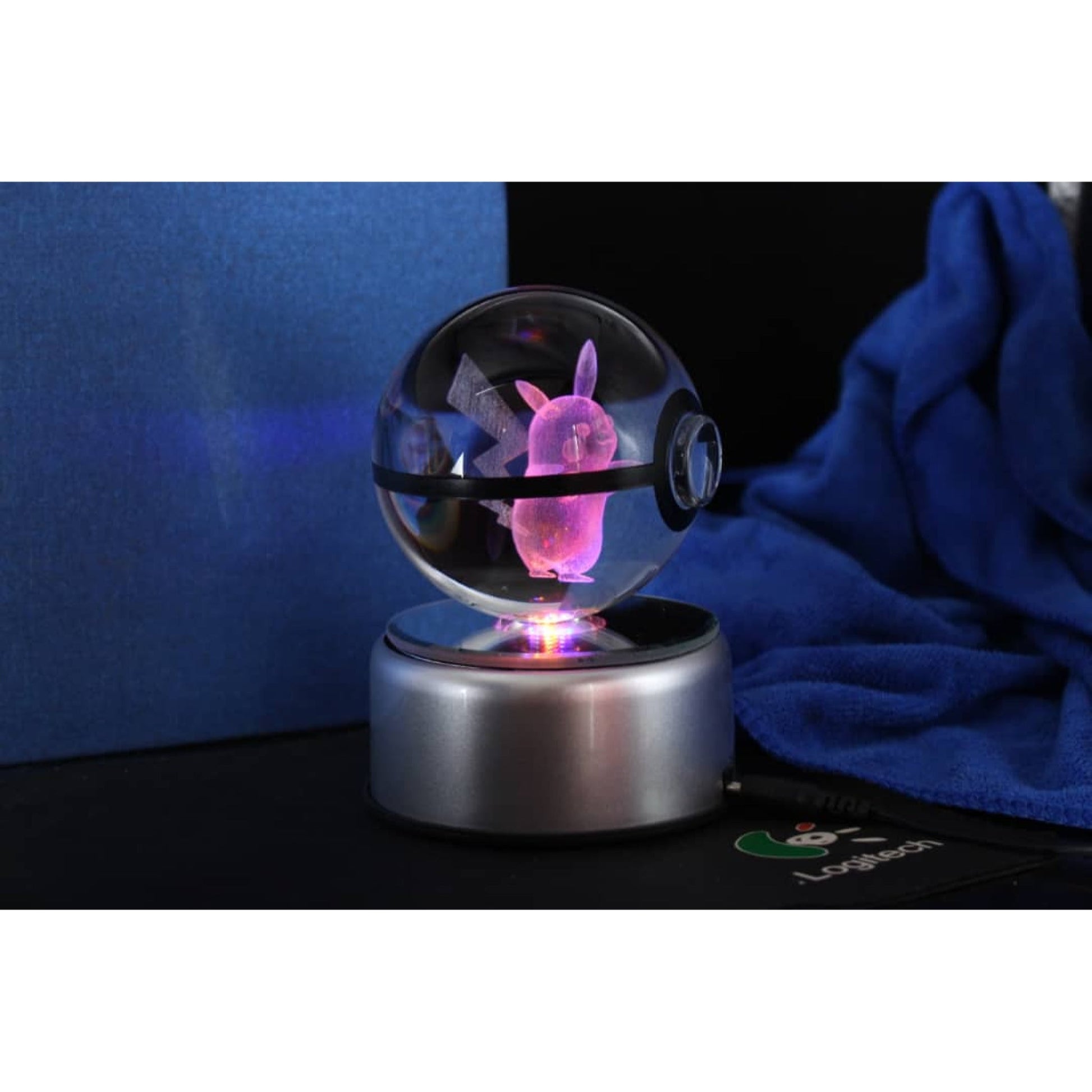 Pokemon 3D Crystal Ball Pokeball Pikachu Night Light 8cm XL Size - NEXTLEVELUK