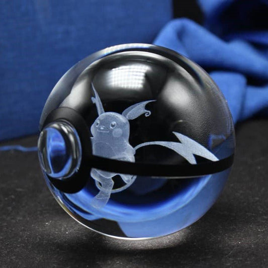 Pokemon 3D Crystal Ball Pokeball Raichu Night Light 8cm XL Size - NEXTLEVELUK