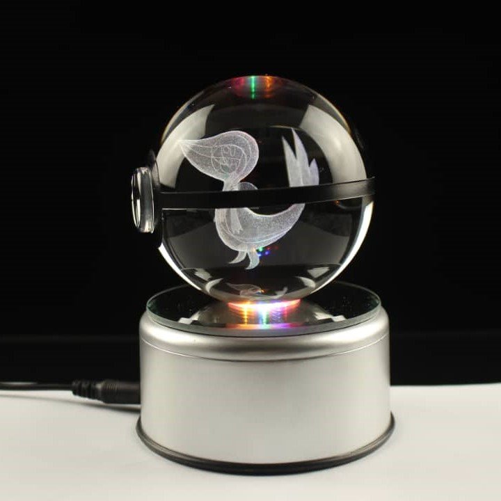 Pokemon 3D Crystal Ball Pokeball Snivy Night Light 8cm XL Size - NEXTLEVELUK